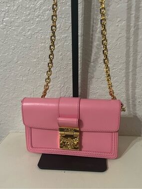 MCM Pink Leather Shoulder Bag with Gold Chain